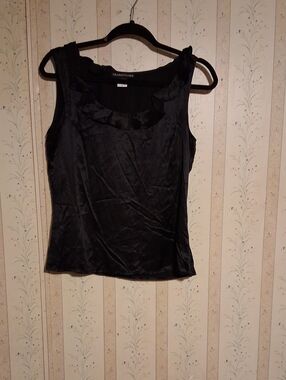 Black Satin Ruffle-Trim Camisole Top